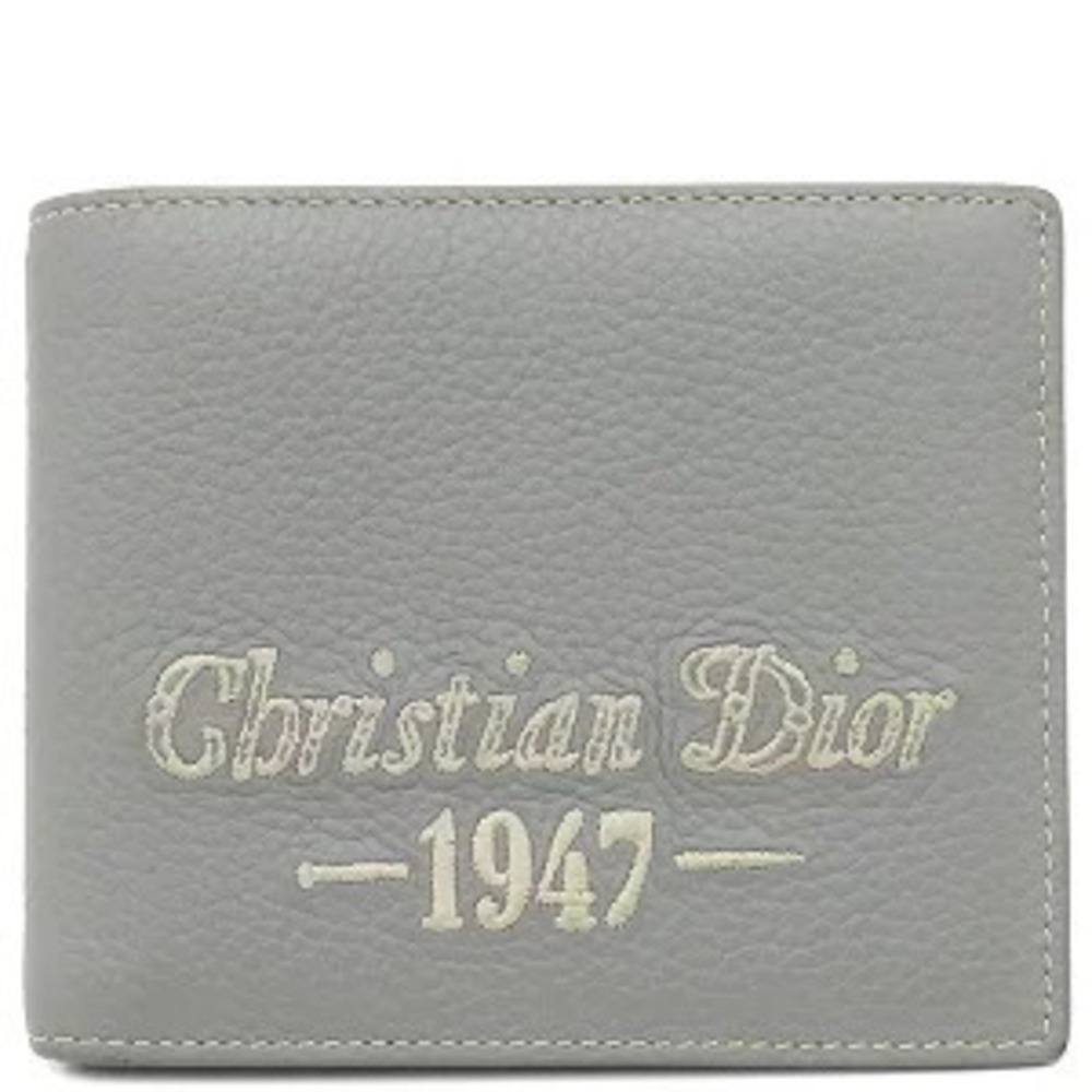 Christian Dior bi fold wallet CD Grained calf leather Gray